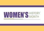 A yellow and purple banner with the words Women's History Month.