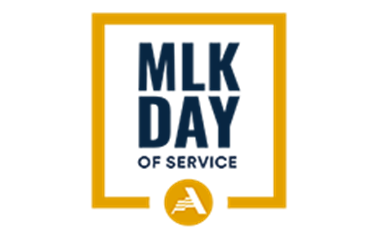 The words MLK Day of service in a yellow box.