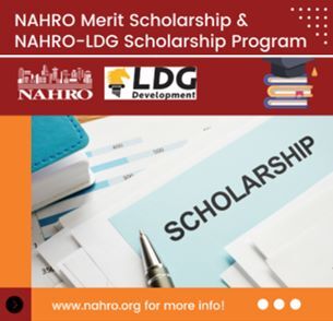 A scholarship application with the words NAHRO Merit Scholarship and NAHRO-LDG Scholarship Program in a banner at the top.
