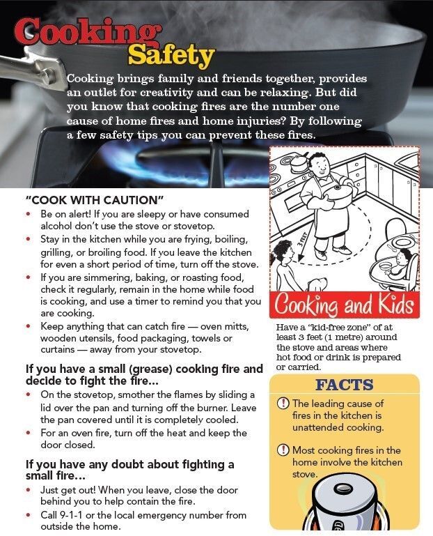 Cooking Safety Tips flyer, all information as listed below.