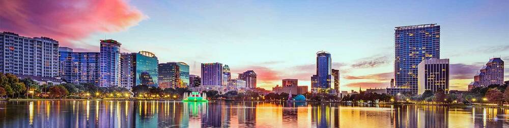 The city of Orlando, Florida during sunset.