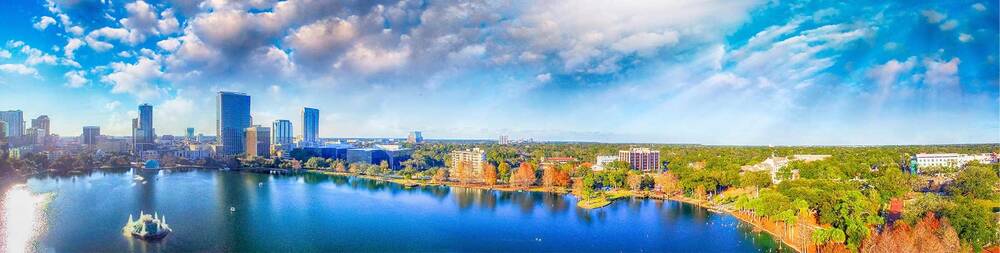 Overhead view of Orlando, Florida during the day.